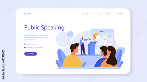 Professional speaker web banner or landing page. Rhetoric or elocution