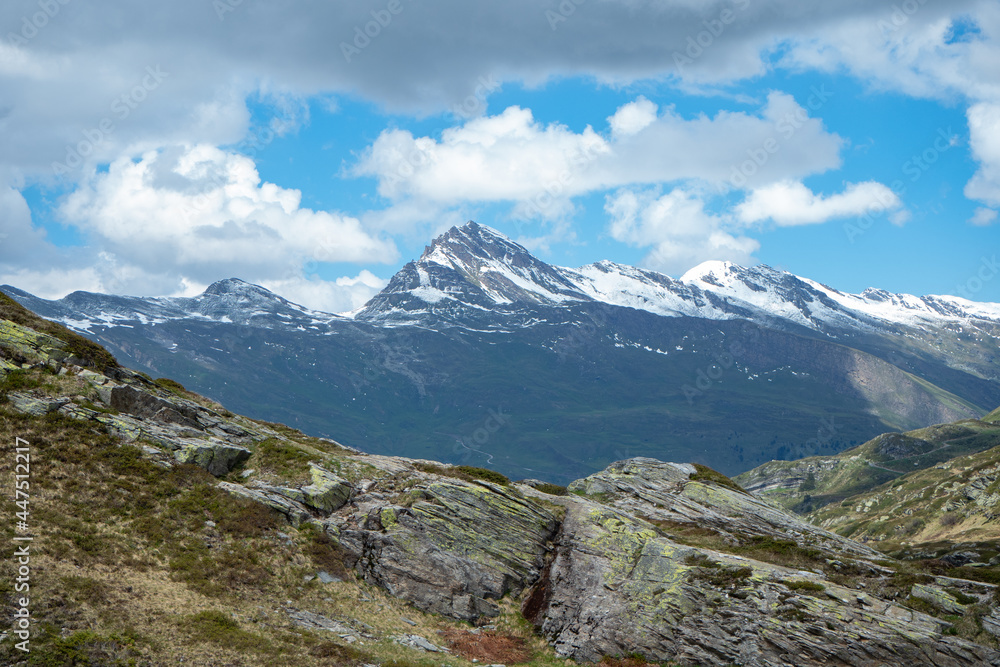 Alpine terrain with snow covered peaks close to San Bernardino pass, Switzerland