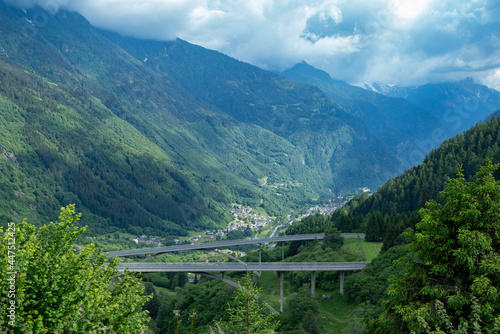 Bridges of the San Bernardino motorway high above Valle Mesolcina, Switzerland photo