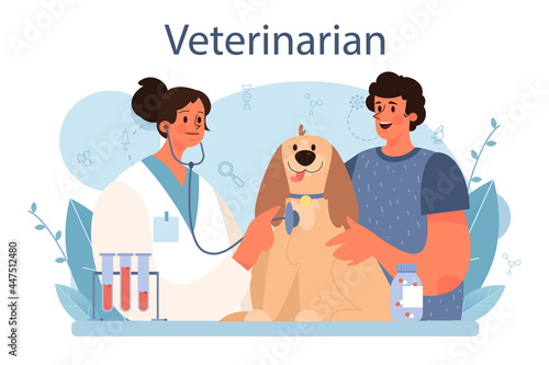 Pet veterinarian concept. Veterinary doctor checking and treating animal
