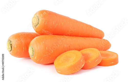 Fresh Carrots with sliced isolated on white background.
