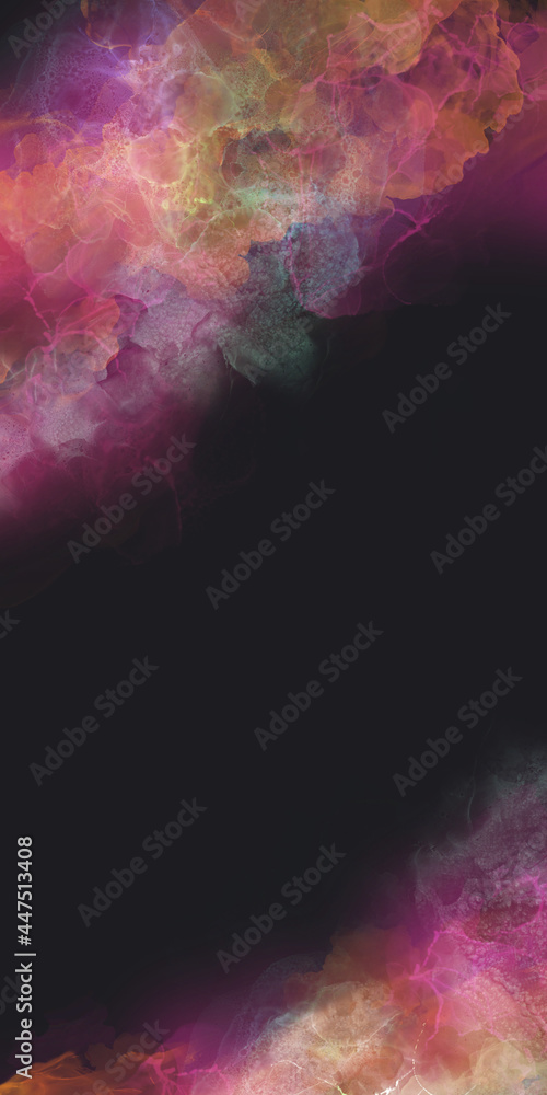 Stockillustratie 宇宙イメージの背景 ピンクの靄 光 黒背景 煙 暗い 蛍光 縦長 おしゃれ Adobe Stock