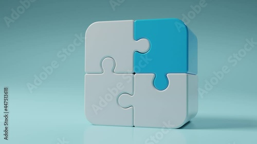 3D jigsaw puzzle pieces on pink background. Problem-solving, business concept. 3d render