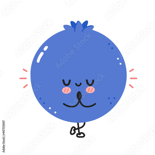 Cute funny blueberry berry make gym with hula hoop. Vector flat line cartoon kawaii character illustration icon. Isolated on white background. Blueberry berry workout character concept