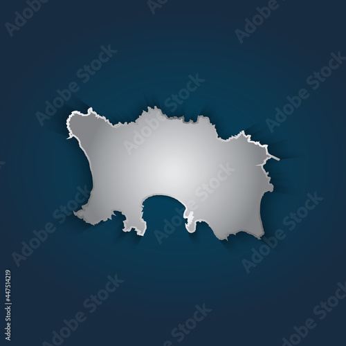 Jersey map 3D metallic silver with chrome  shine gradient on dark blue background. Vector illustration EPS10.