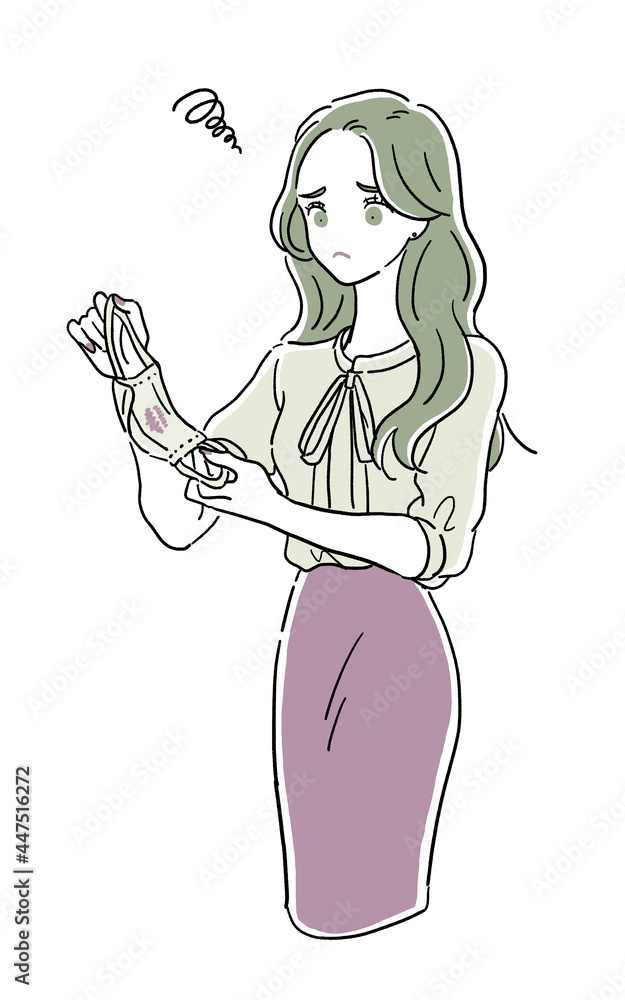 マスクに口紅がついて困っている女性A