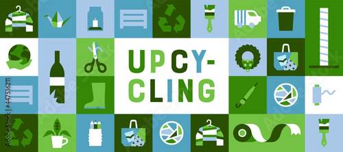 Upcycling green flat geometric cartoon icon banner