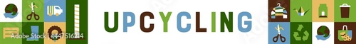 Upcycling eco friendly green cartoon icon banner
