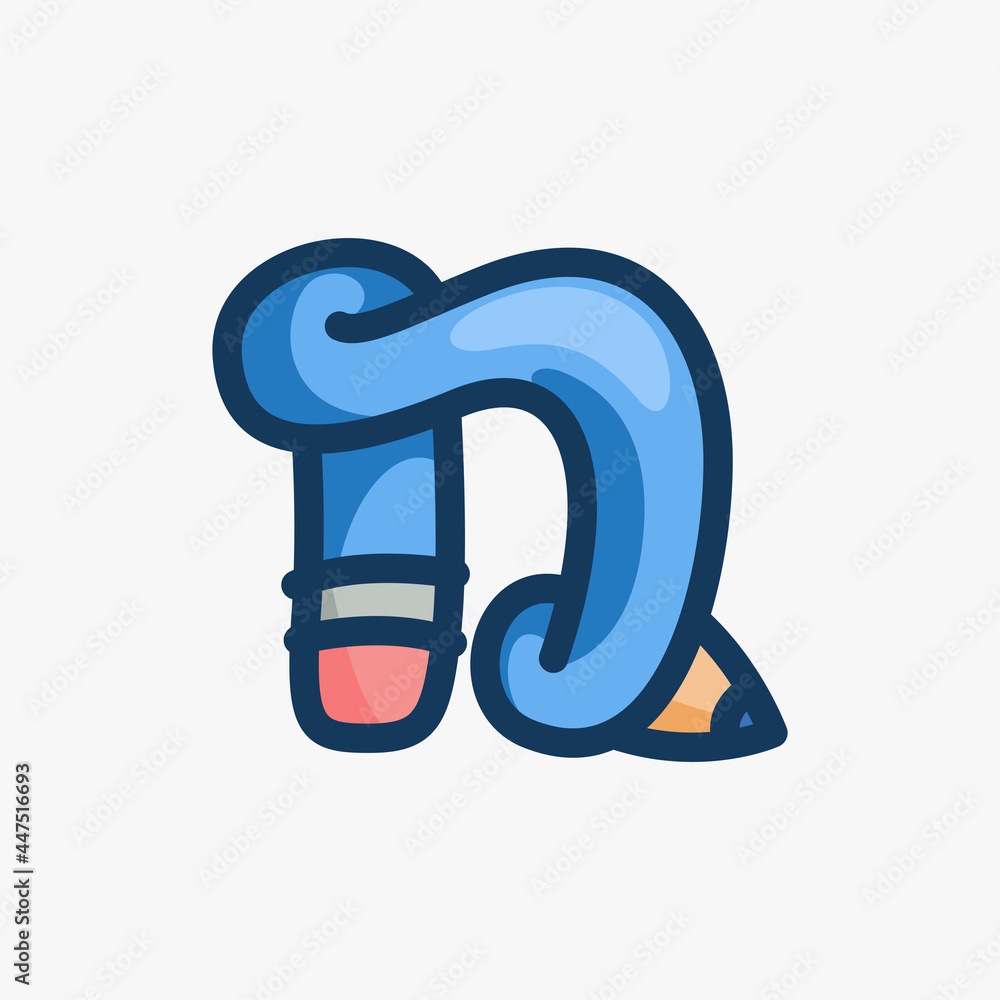 N letter logo made of a pencil. N letter logo made of a pencil.