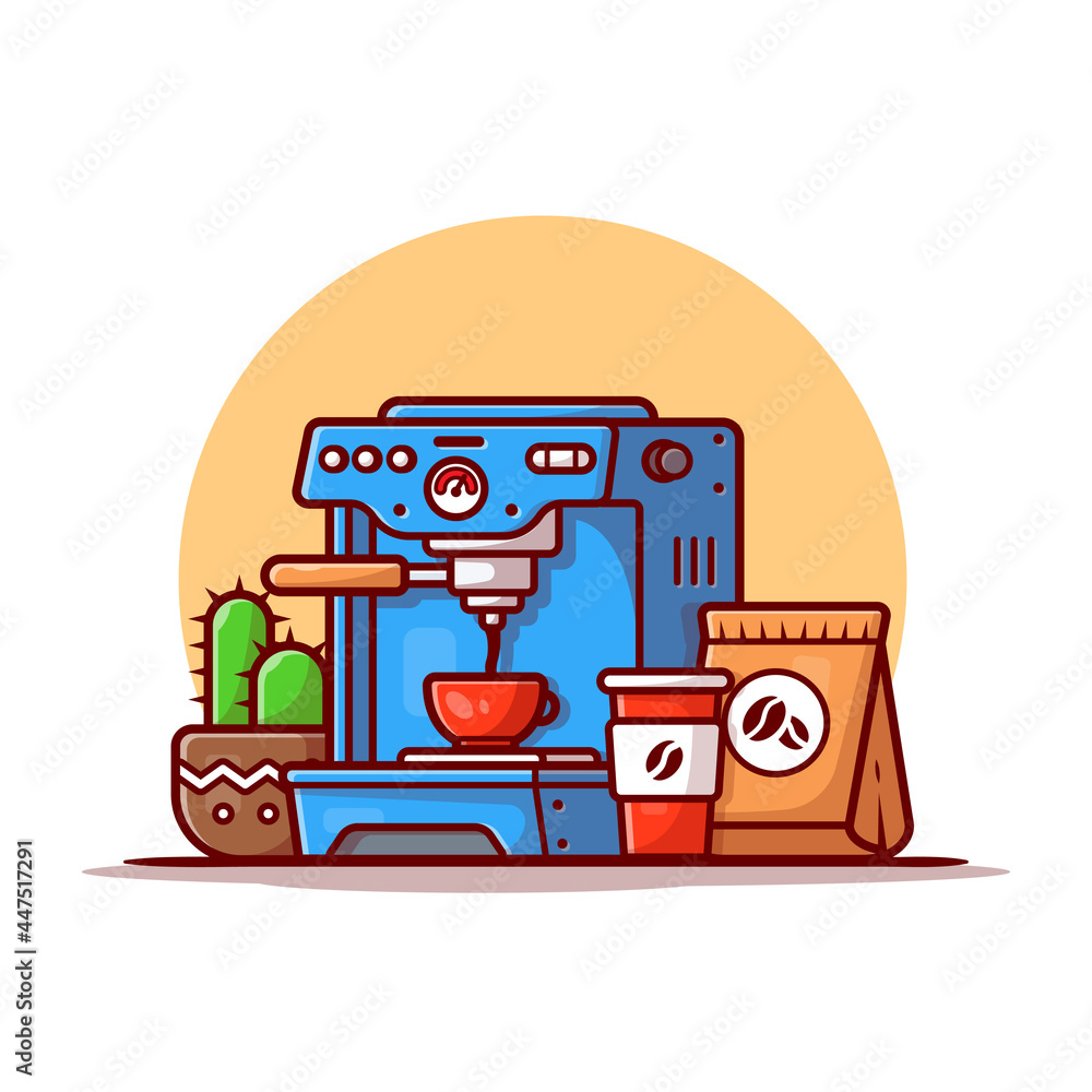 Coffee Machine Espresso, Mugs, Cup And Coffee Pack Cartoon Vector Icon  Illustration. Food Drink Icon Concept Isolated Premium Vector. Flat Cartoon  Style Stock Vector | Adobe Stock