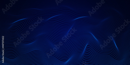 Array of glowing dots in the form of an abstract wave. Vector design element.