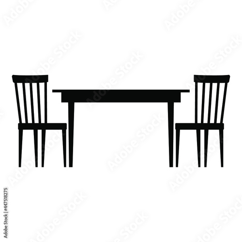 Furniture table and two chairs, black on a white background, vector illustration