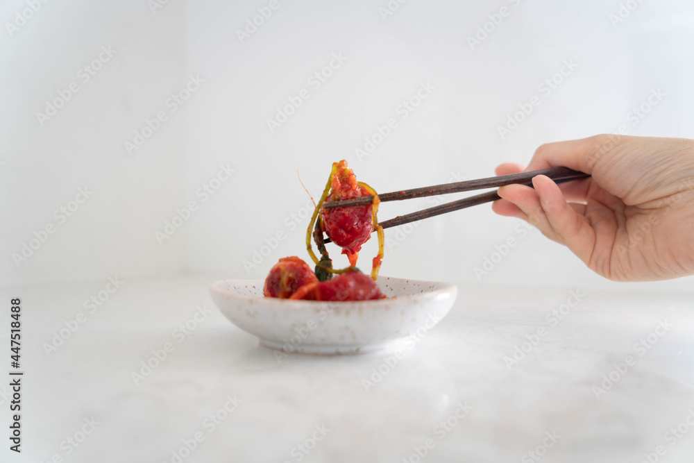 person holding a kimchi