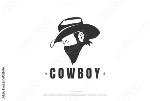 Cowboy with Bandana Scarf Mask Logo Design Vector