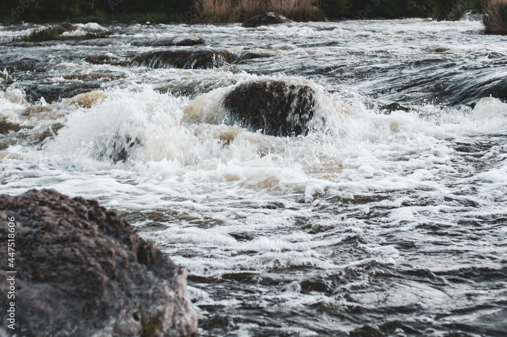 Rocky fast river. Running water, flowing with rapids . Rocky fast river. Running water, flowing with rapids .