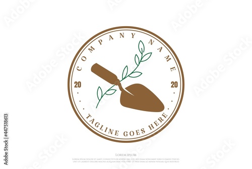 Vintage Retro Shovel Spade Scoop Garden Logo Design Vector