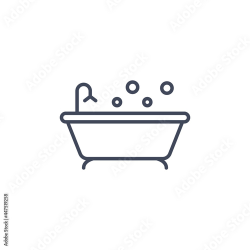 Bath line icon vector clipart. Bathtube shower pictogram shampoo background