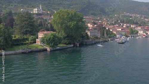 Aerial footage drone view of Manor Villa Plane Tree, in Como on Lake Lombardia Italy // no video editing photo