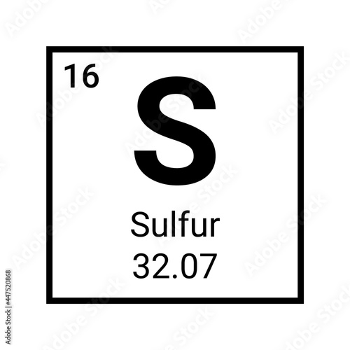 Sulfur atom element periodic table icon. Vector sulfur symbol chemistry