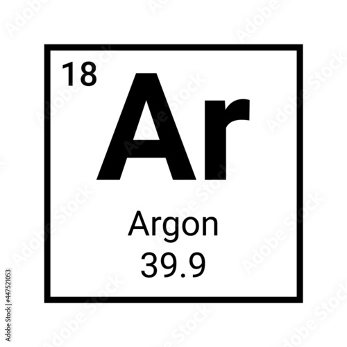 Argon periodic table element symbol. Chemistry argon atom sign photo