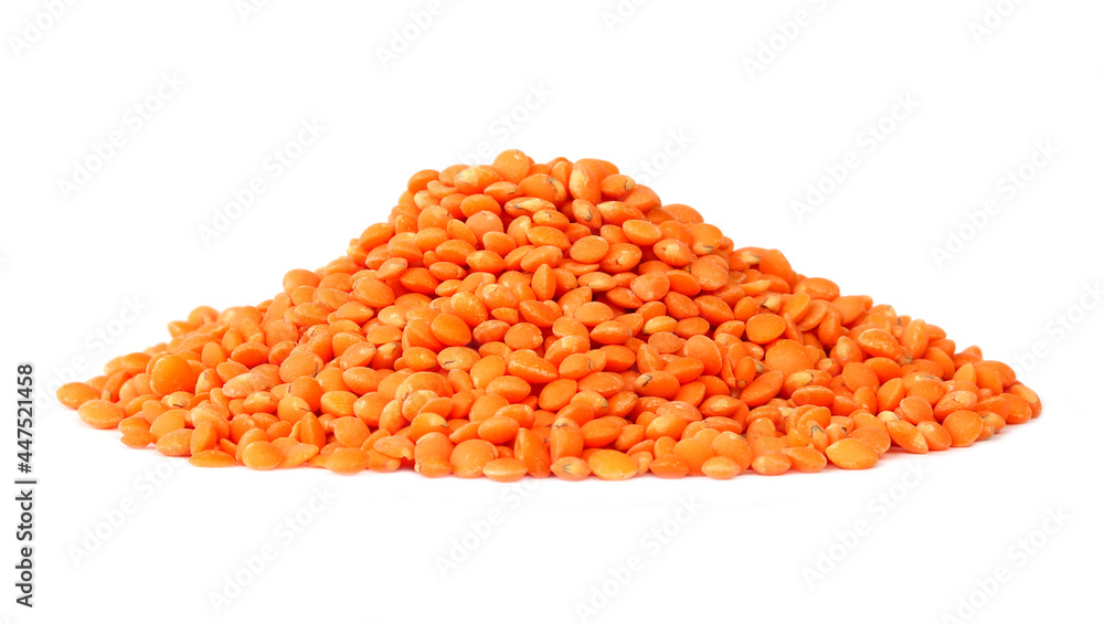 Red lentils isolated on white background. Red lentils isolated on white background.