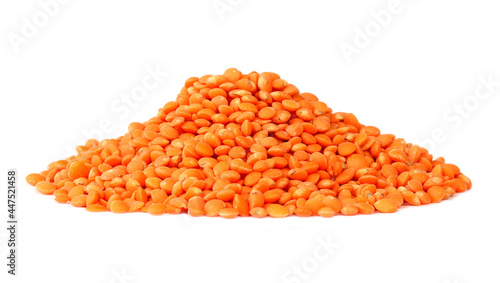 Red lentils isolated on white background. photo