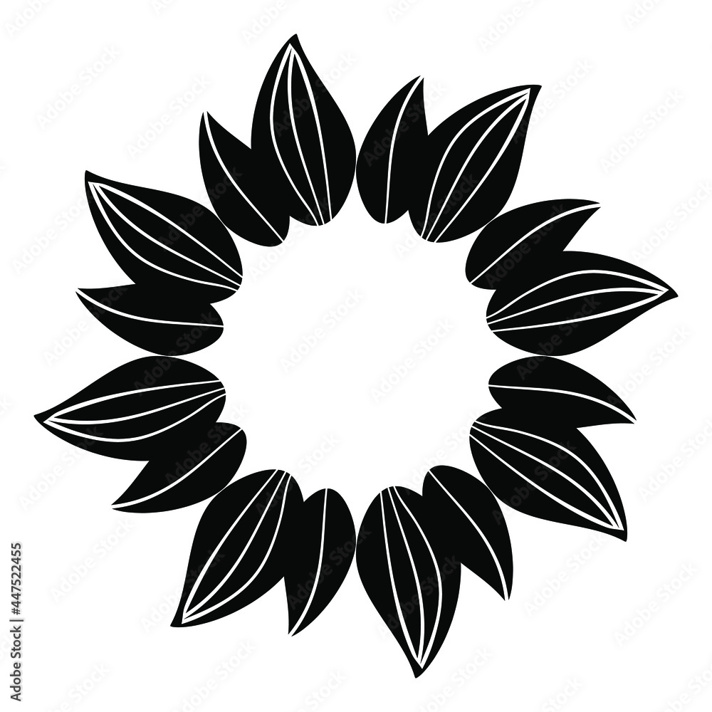 Sunflower silhouette, cutting frame. Flower silhouette vector illustration isolated on white.