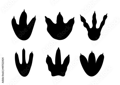 Dinosaur footprint track paw allosaurus background set. Dinosaur cartoon dino foot
