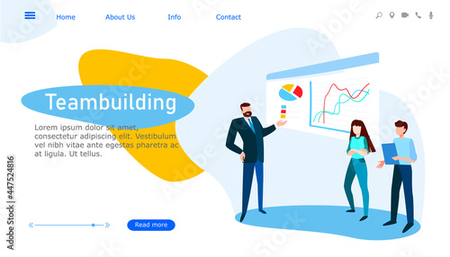 Data analysis design concept. Analysts working. Small people with data analysis graphs ansd charts. Group of employees discussing financial statistics coworking photo