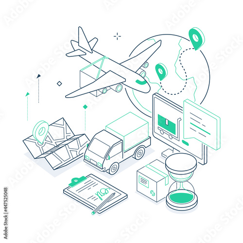 Transport logistics - green and black isometric line illustration