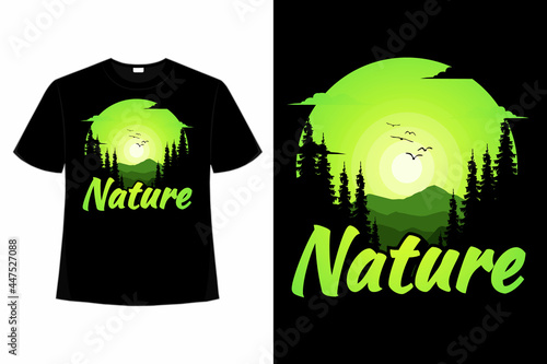 T-shirt nature forest mountain landscape flat stye vintage illustration