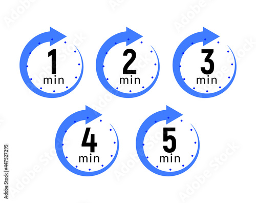 Minutes clock quick number icon. 1-5 min time circle icon