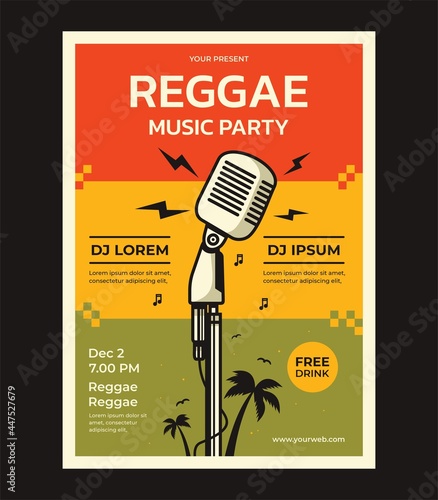 Reggae music party vector. Poster design template with place for your text photo