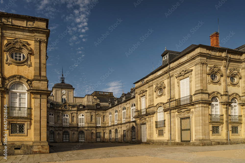 View of the Royal Palace of La Granja de San Ildefonso, in the Baroque style.