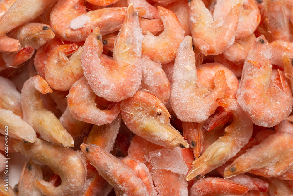 Fresh shrimps in ice. Top view. Fresh shrimps in ice. Top view.