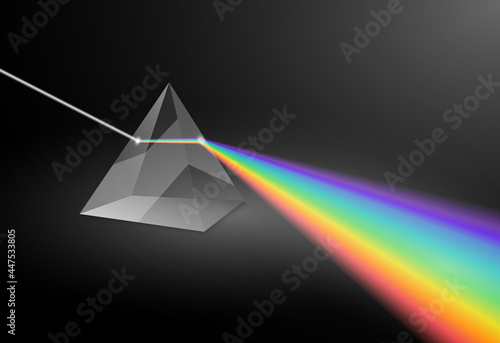 Electromagnetic prism light refraction spectrum. Optics floyd pyramid rainbow dispersion glass