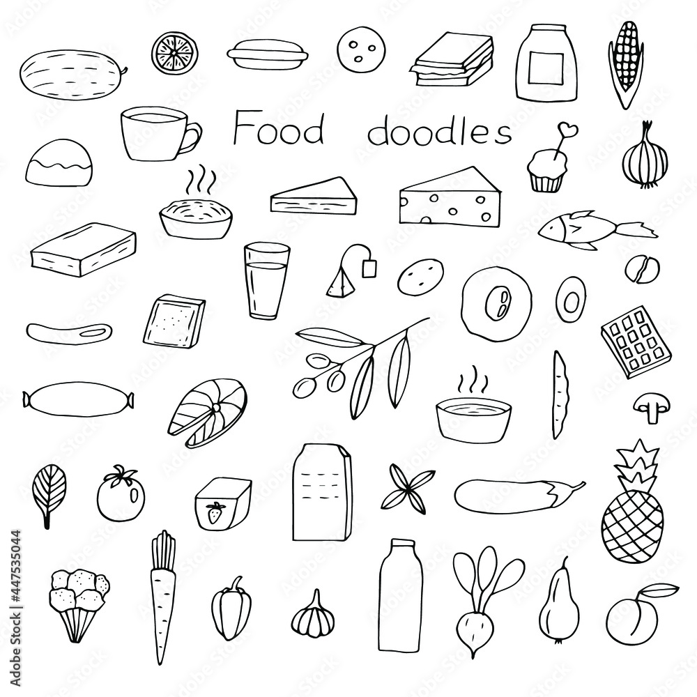 Food set, vector illustration hand drawing doodles