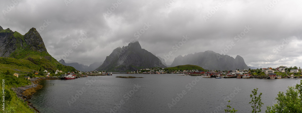 panorama view of the village of Moskenes on the Lofoten Islands in