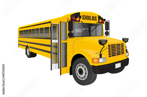 Perspective of a yellow BUS school isolated on white background. Vector illustration