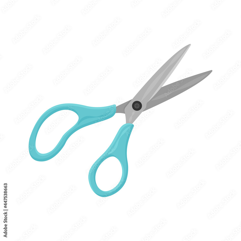 An image of scissors for cutting paper, cardboard, and other stationery items. Blue scissors. School scissors. Office supplies. Vector illustration isolated on a white background An image of scissors for cutting paper, cardboard, and other stationery items. Blue scissors. School scissors. Office supplies. Vector illustration isolated on a white background