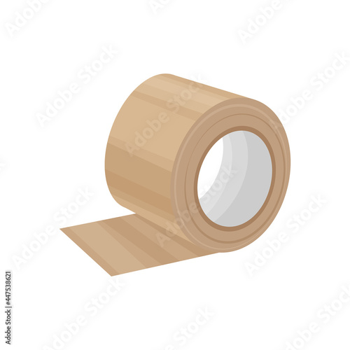 An image of an adhesive tape wrapped in a roll. Office tape for gluing various items, including cardboard boxes. Office supplies.Vector illustration isolated on a white background