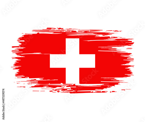 Swiss flag brush grunge background. Vector illustration.