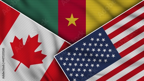 Cameroon United States of America Canada Flags Together Fabric Texture Effect Illustration