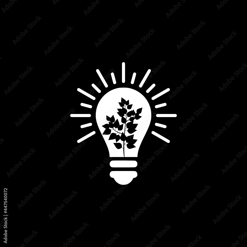 Light bulb with growing plant icon isolated on dark background Light bulb with growing plant icon isolated on dark background