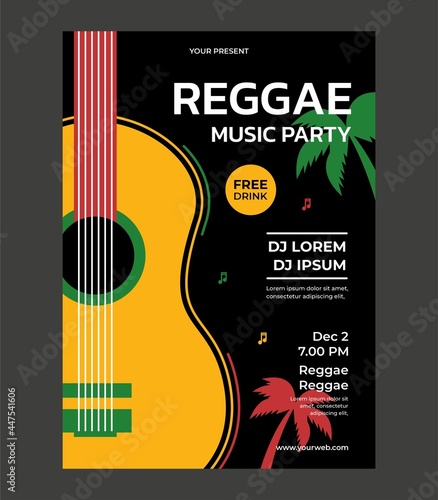 Reggae music party poster template. Poster design vector with place for your text