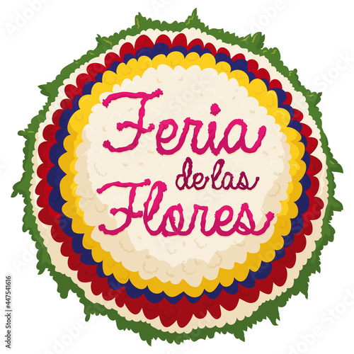 Colombian design in a traditional Silleta for the Festival of Flowers, Vector illustration