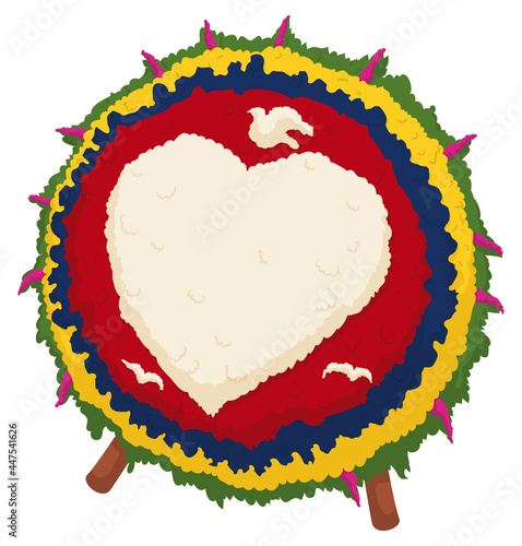 Round Silleta with legs, heart, doves and Colombian colors, Vector illustration