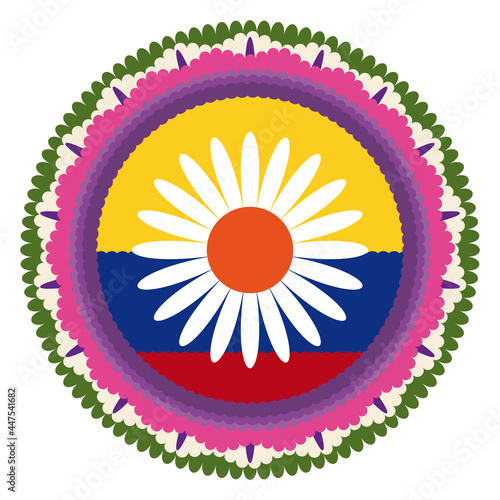Emblematic Silleta design decorated with Colombian flag and flower design, Vector illustration