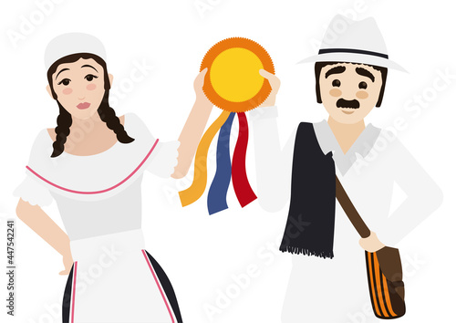 Couple of Silleteros of the Flowers Festival with Prize, Vector illustration