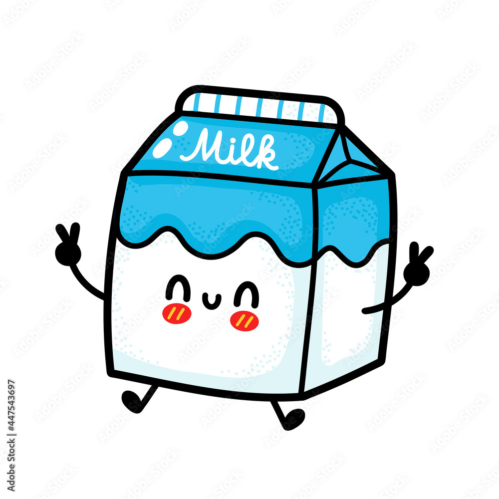 Cute funny happy milk box jump. Vector hand drawn cartoon kawaii character  illustration icon. Isolated on white background. Milk dairy box doodle  cartoon smile happy character concept Stock Vector | Adobe Stock